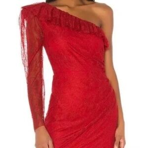 NEW Revolve One Shoulder Mini Red Lace Dress Size S